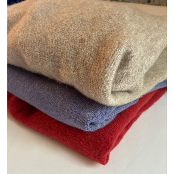 3 Cashmere Sweater Lot Purple Red Tan Damaged Craft Recycle Cutter Flaw AS IS - Picture 1 of 16